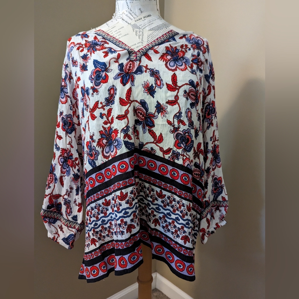 Bila Long Sleeve, Red, White & Blue Blouse